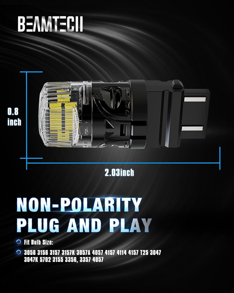 BEAMTECH 3157 3156 LED Bulbs Reverse Lights, 6500K White Super Bright for 3056 3156A 3057 4157 4057 3457 3057 Tail Lights, Brake Parking Back Up Lights, Pack of 2 - Image 5